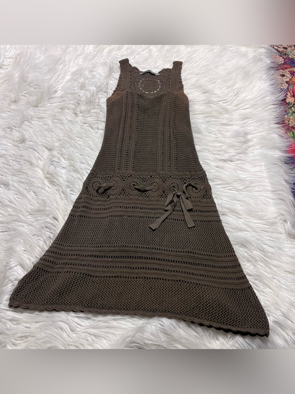 Athleta Brown Crochet Knit Tank Dress